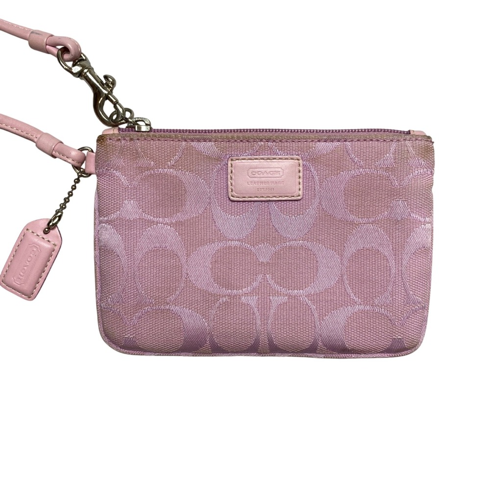 Coach Wristlet Womens OS Pink Signature Monogram Jacquard Zip Pouch Y2K